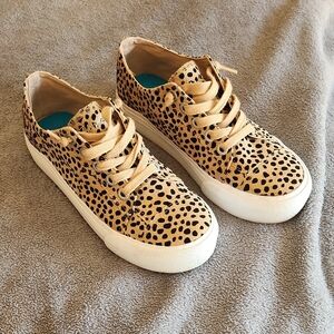 Blowfish Leopard Print Sneakers in Tan, Black and Teal Insole